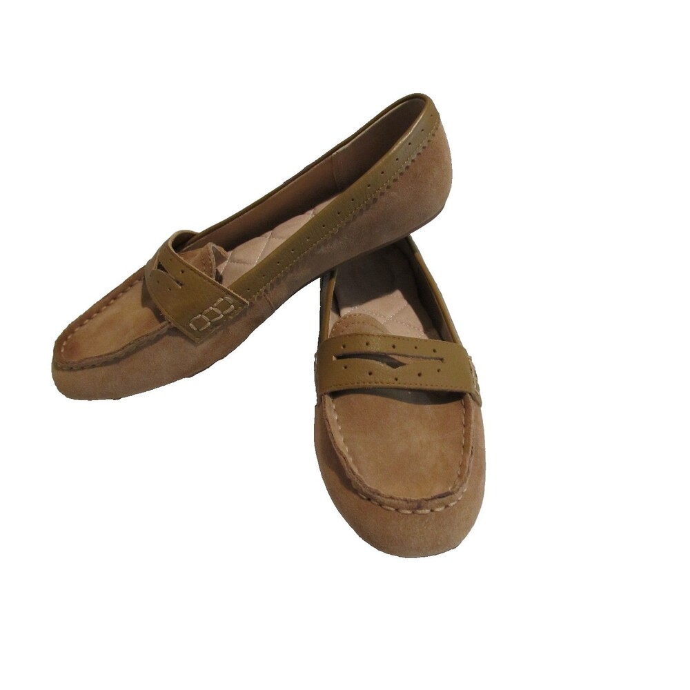 Lands’ End Tan Suede Penny Loafers Women’s 8.5 Classic Slip‑On Pre‑Owned